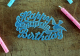 Vintage Happy Birthday Cake Decoration - Baby Blue