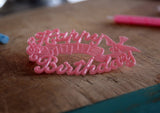 Vintage Happy Birthday Cake Decoration - Pink