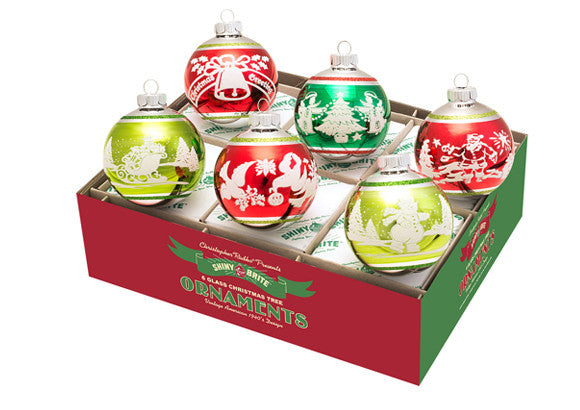 Shiny Brite Christmas Flocked Glass Baubles