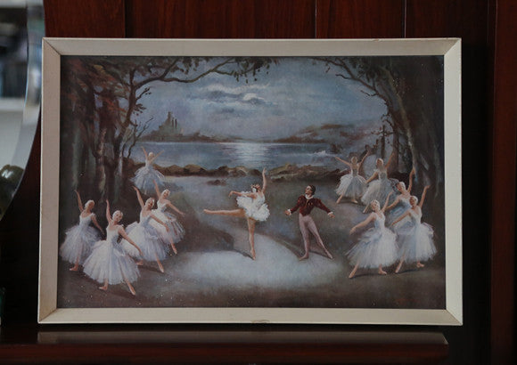 Vintage 1950's Ballerina White Framed Print - Large