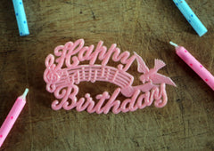 Vintage Happy Birthday Cake Decoration - Pink